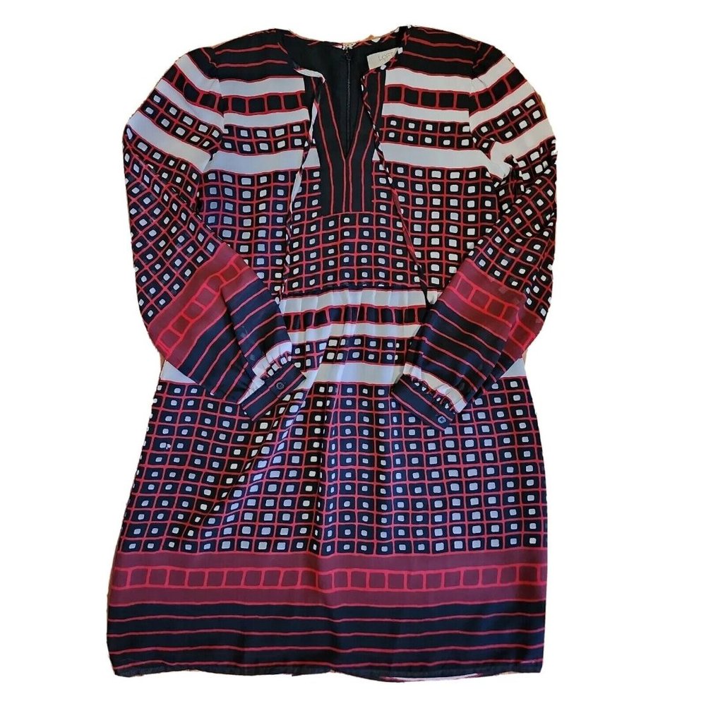 Ann Taylor Loft Outlet Dress Womens Size XXS‎ Petite Red Black Geometric Zip Up